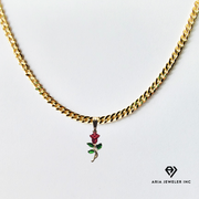 Gold Chain with Red Rose Pendant