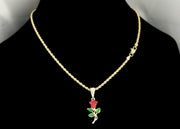 Gold Chain with Red Rose Pendant