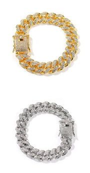 Bling Gold or silver Cuban Link bracelet with Key lock P30