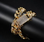 Bling Gold or silver Cuban Link bracelet with Key lock P30