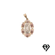 Chain with St. Mary Surrounded by Pink Roses on a Gold Pendant