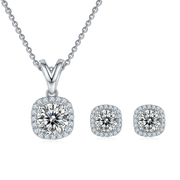 VVS1 Moissanite Bridal Square Pendant Necklace Earrings Set