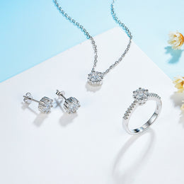 2CT Moissanite Necklace Earring Ring Set
