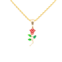 Gold Chain with Red Rose Pendant
