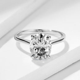 10K Solid White  gold plated Ring With White/Green Oval Moissanite