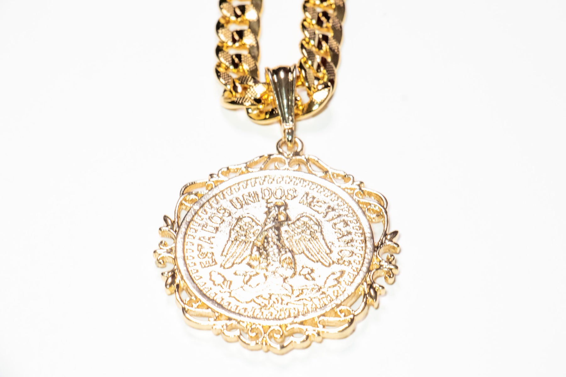Large Peso Pendant on Gold Chain