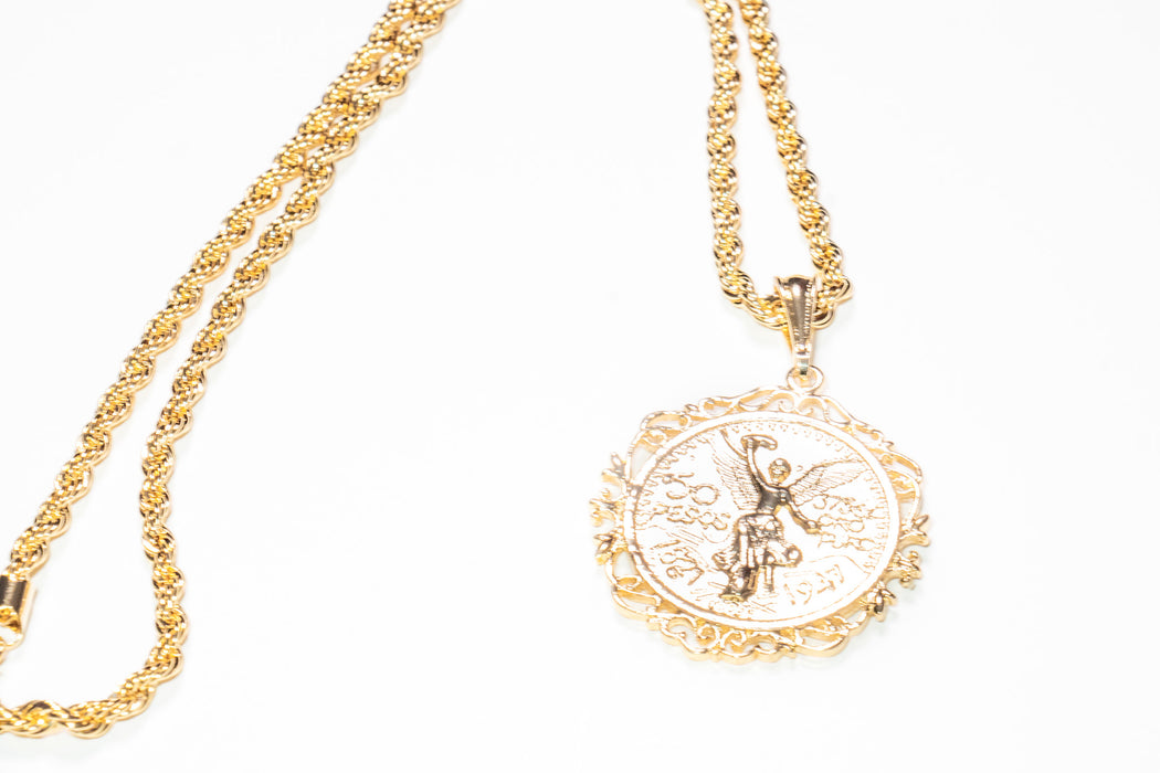 Large Peso Pendant on Gold Chain