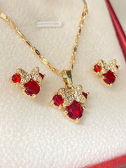 14k Bonded Gold Necklace with Minnie Mouse Set with Set of Earrings P30