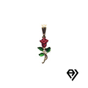 Gold Necklace with Red Rose Pendant