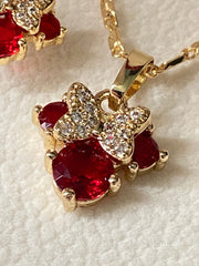 14k Bonded Gold Necklace with Minnie Mouse Set with Set of Earrings P30