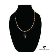 Gold Chain with Red Rose Pendant