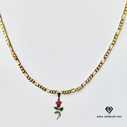 Gold Chain with Red Rose Pendant