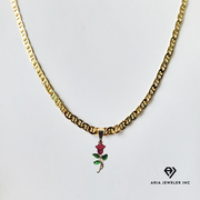 Gold Chain with Red Rose Pendant