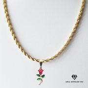 Gold Chain with Red Rose Pendant