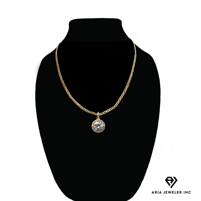 Gold Necklace with Circle Diamond Pendent