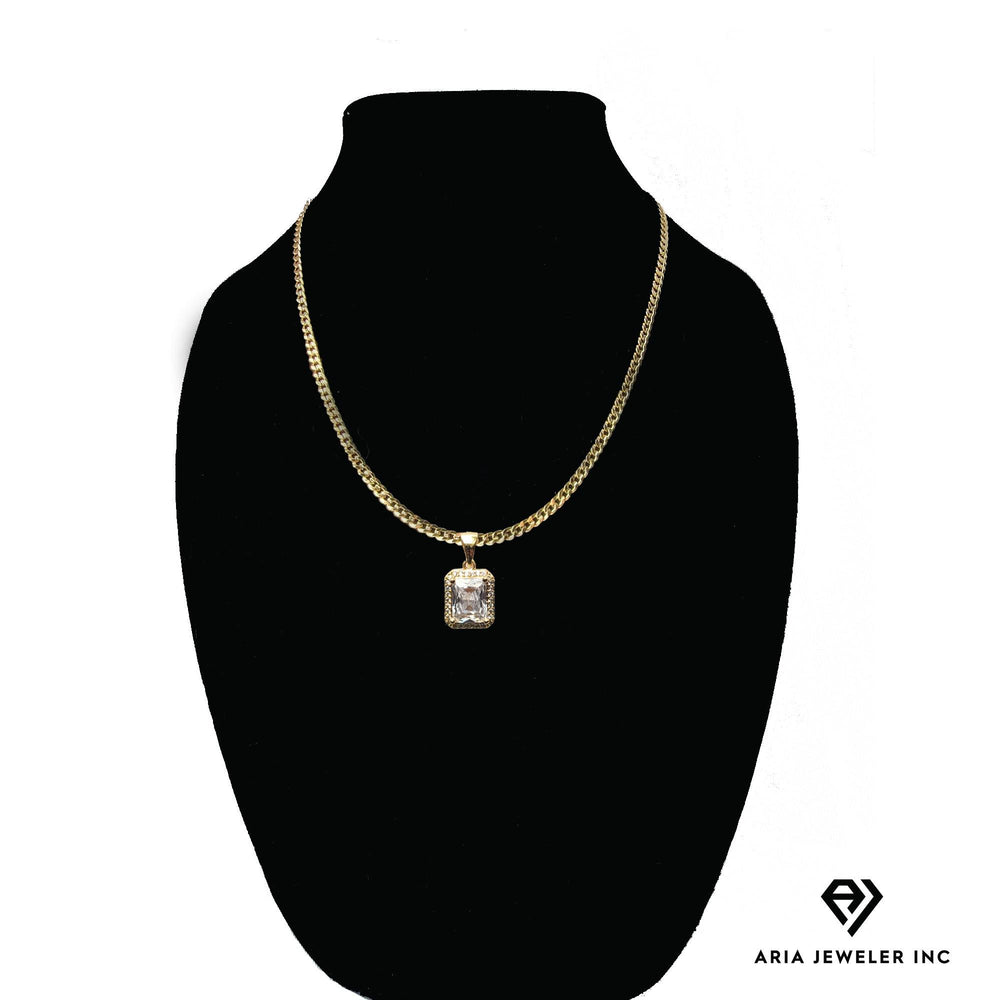 Gold Necklace with Square Diamond Pendent