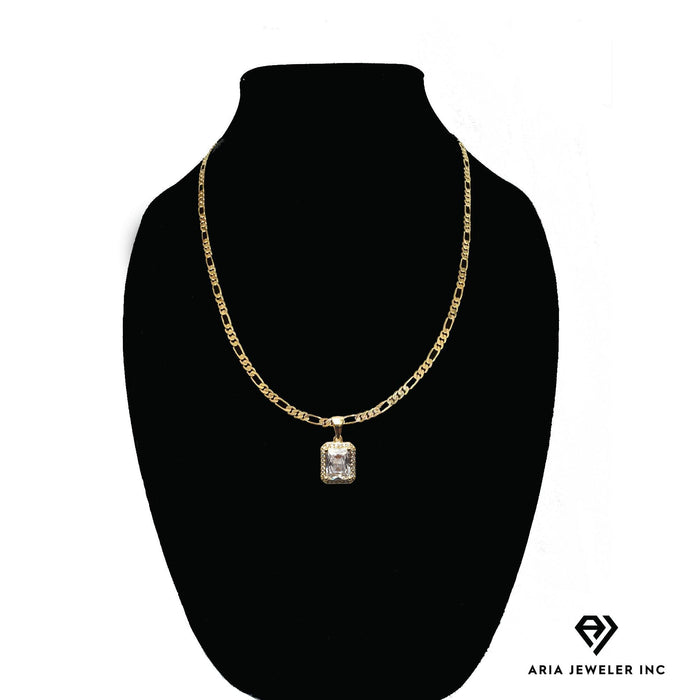 Gold Necklace with Square Diamond Pendent