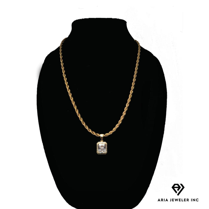 Gold Necklace with Square Diamond Pendent