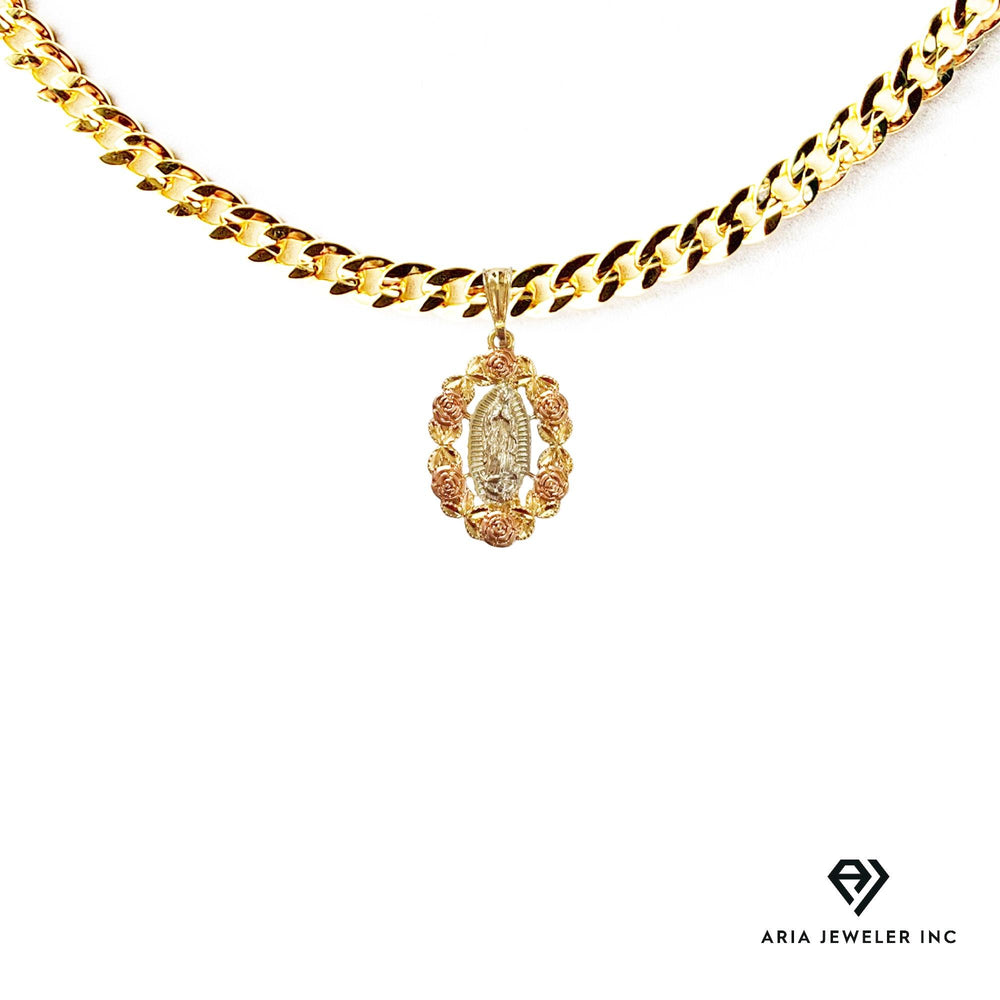 Chain with St. Mary Surrounded by Pink Roses on a Gold Pendant