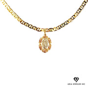 Chain with St. Mary Surrounded by Pink Roses on a Gold Pendant