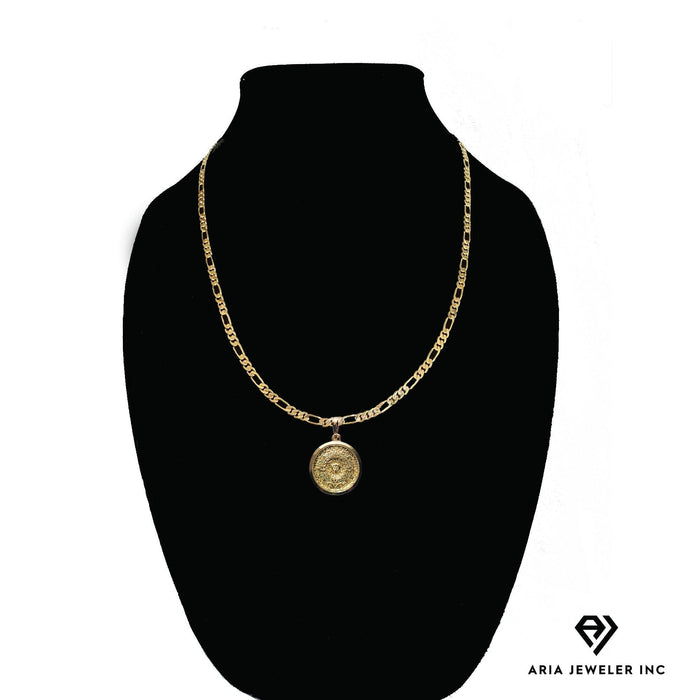 Gold Necklace with Mayan Coin Pendent