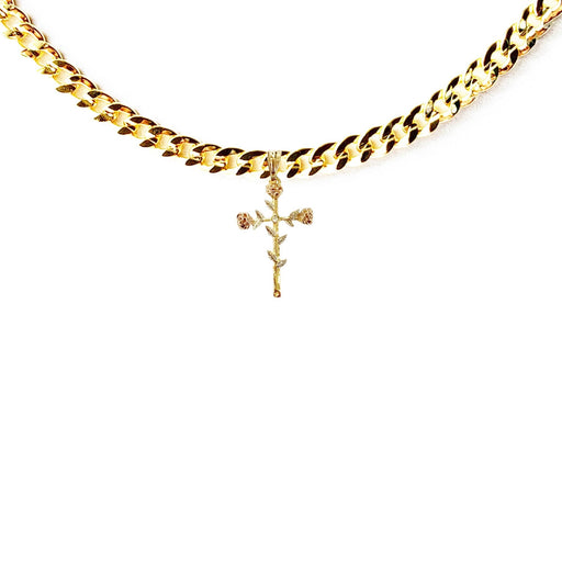 Gold Necklace with Rose Cross Pendent