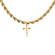Chain with Elegant Gold Cross with Pink Roses