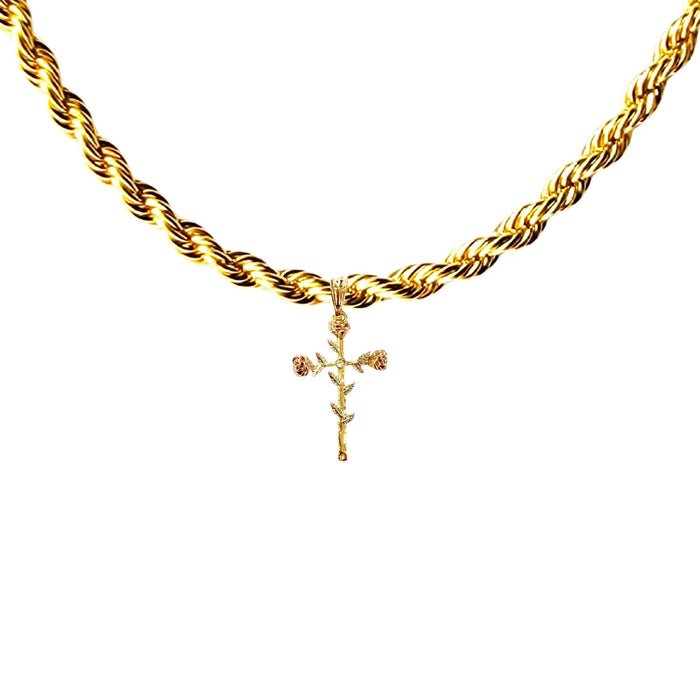 Chain with Elegant Gold Cross with Pink Roses