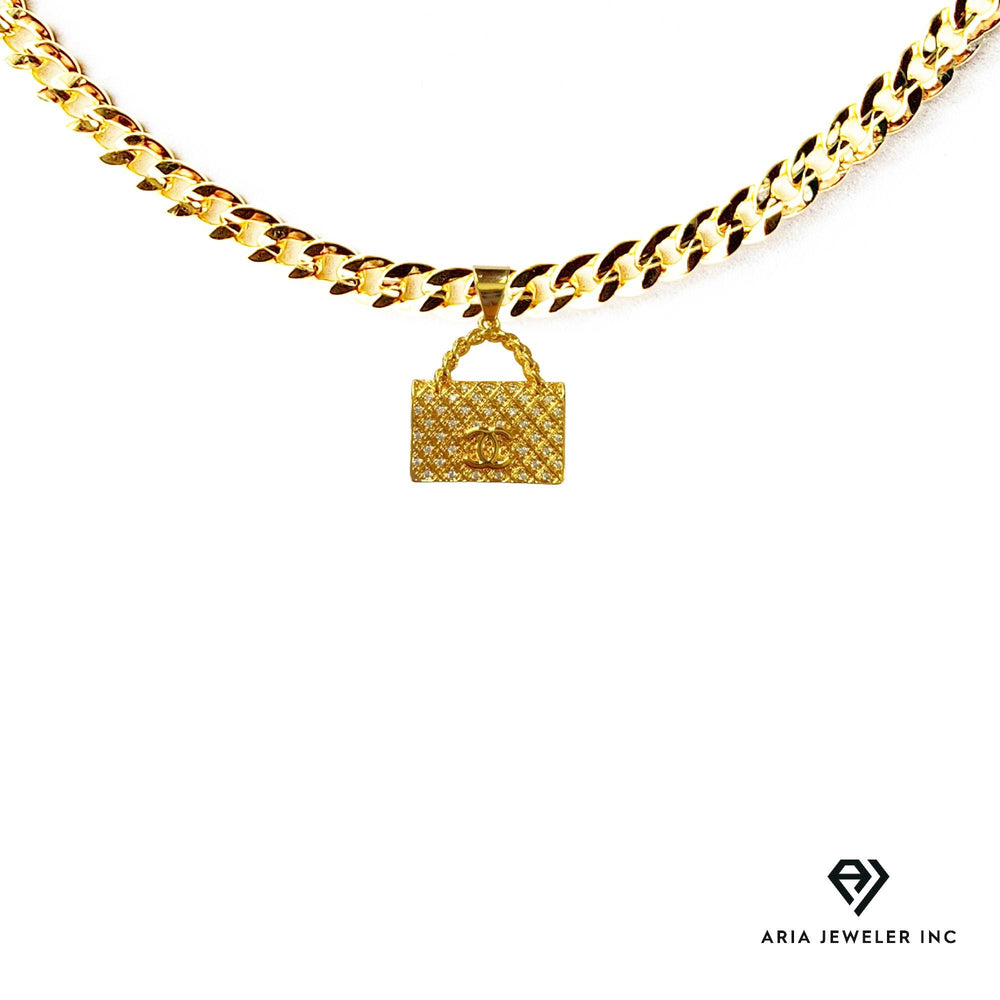 Gold Necklace with Chanel Bag Pendent