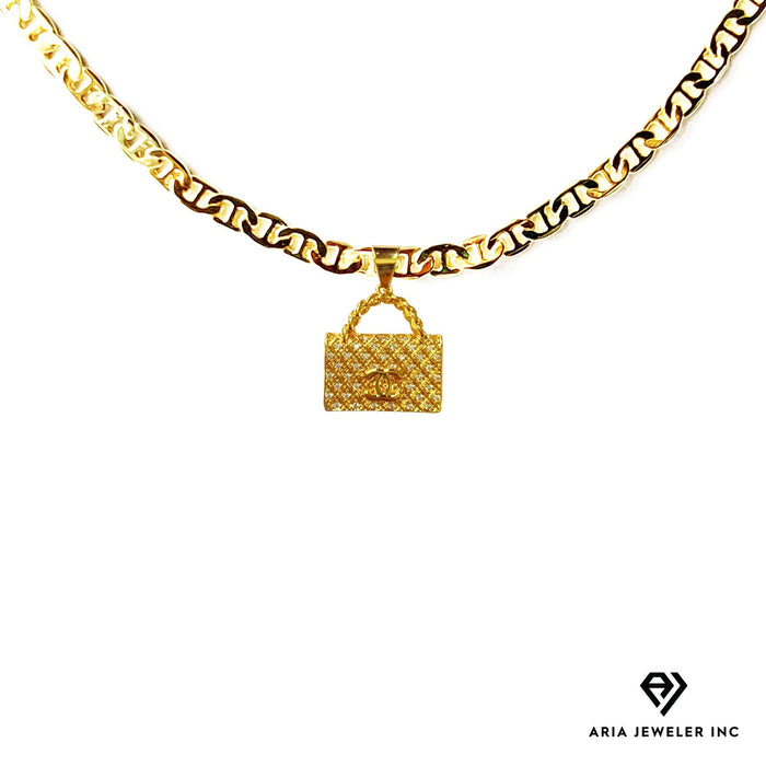 Gold Necklace with Chanel Bag Pendent