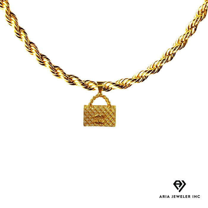 Gold Necklace with Chanel Bag Pendent