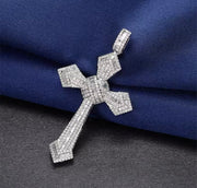 Solid Silver Cross with Baguette Moissanite Pendant on silver chain P30