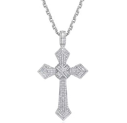 Solid Silver Cross with Baguette Moissanite Pendant on silver chain P30