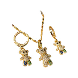 14k Bonded Gold Necklace with Teddy Bear Set with Set of Earrings P30