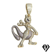 24 Inch, 10mm Cuban Necklace With Gold Solid Moissanite Mewtwo Pendant