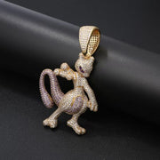 24 Inch, 10mm Cuban Necklace With Gold Solid Moissanite Mewtwo Pendant
