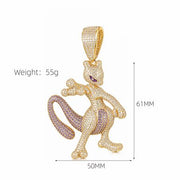 24 Inch, 10mm Cuban Necklace With Gold Solid Moissanite Mewtwo Pendant