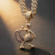 24 Inch, 10mm Cuban Necklace With Gold Solid Moissanite Mewtwo Pendant