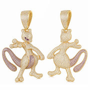 24 Inch, 10mm Cuban Necklace With Gold Solid Moissanite Mewtwo Pendant