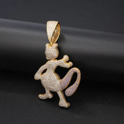 24 Inch, 10mm Cuban Necklace With Gold Solid Moissanite Mewtwo Pendant