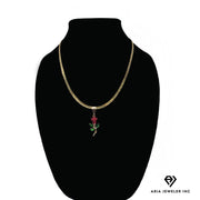 Gold Necklace with Red Rose Pendant