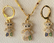14k Bonded Gold Necklace with Teddy Bear Set with Set of Earrings P30