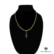 Gold Necklace with Red Rose Pendant