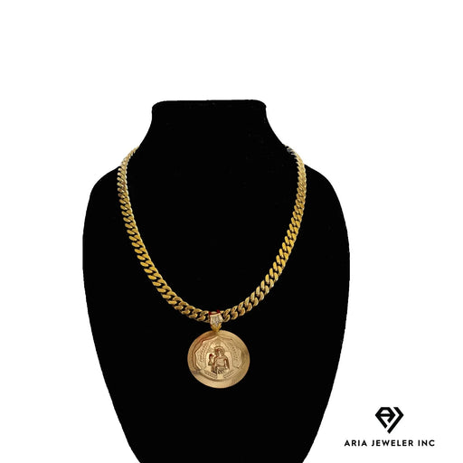 Gold Necklace with Large Saint Pendant