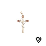 Chain with Elegant Gold Cross with Pink Roses