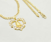 14k    gold plated Necklace with Diamond Saint Mary Heart Charm Easter Gift for Women & Men, 14 Karat  gold plated Cuban Necklace by Aria jeweler