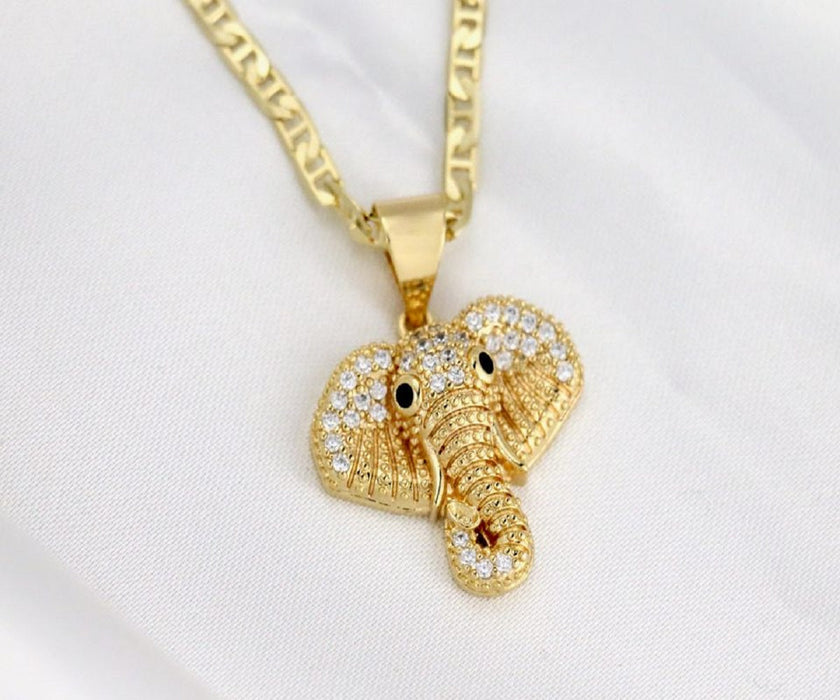 14k    gold plated Necklace with  gold plated Diamond Elephant Head Charm Valentine Gift for Women & Men, 14 Karat  gold plated Mariner Chain by Aria Jeweler