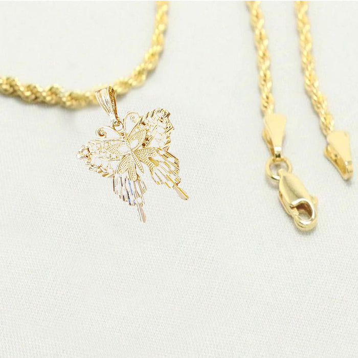 14k Gold Rope Necklaces with Butterfly, 14 Karat Unisex Chain for Women & Men  by Aria Jeweler