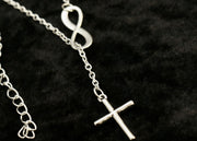 Adjustable Silver infinity cross necklace