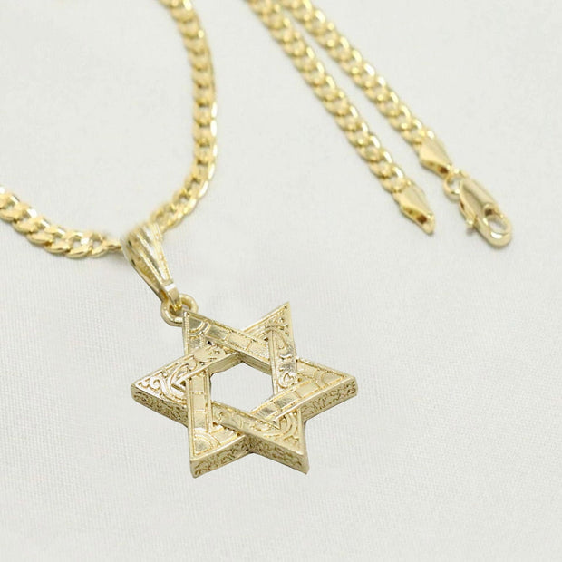 14k    gold plated Necklace with  gold plated Star of David Charm Easter Day Gift for Women & Men, 14 Karat  gold plated Cuban Chain by Aria jeweler